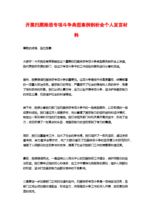 开展扫黑除恶专项斗争典型案例剖析会个人发言材料