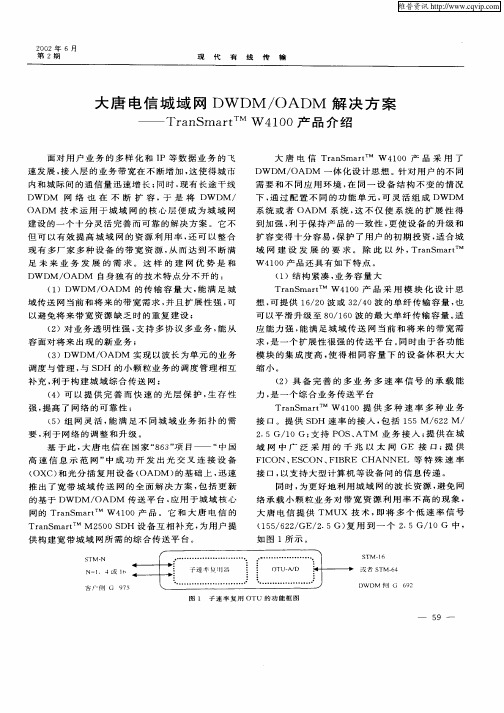 大唐电信城域网DWDM／OADM解决方案—TranSmart TMW4100产品介绍