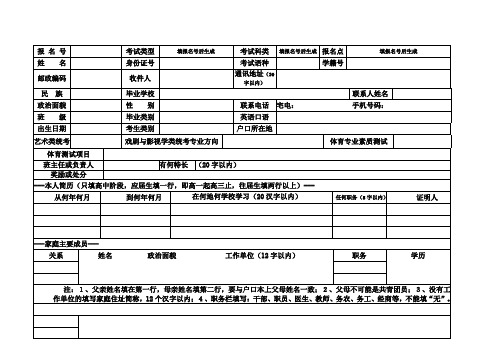 2015年普通高考考生报名登记表(草表)