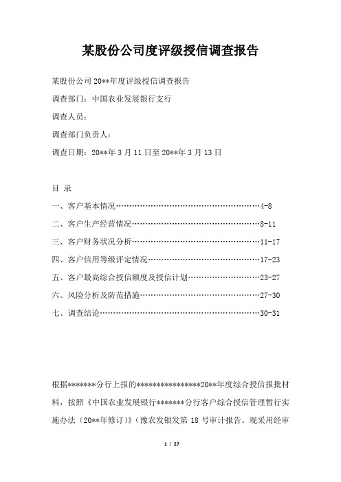 2019年某股份公司度评级授信调查报告