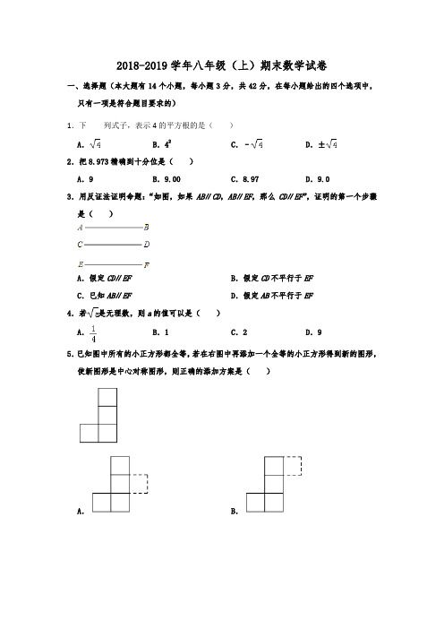 河北省邢台市2018-2019学年八年级(上)期末数学试卷  含解析
