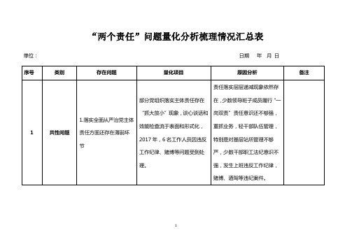 “两个责任”问题量化分析梳理情况汇总表(参考)