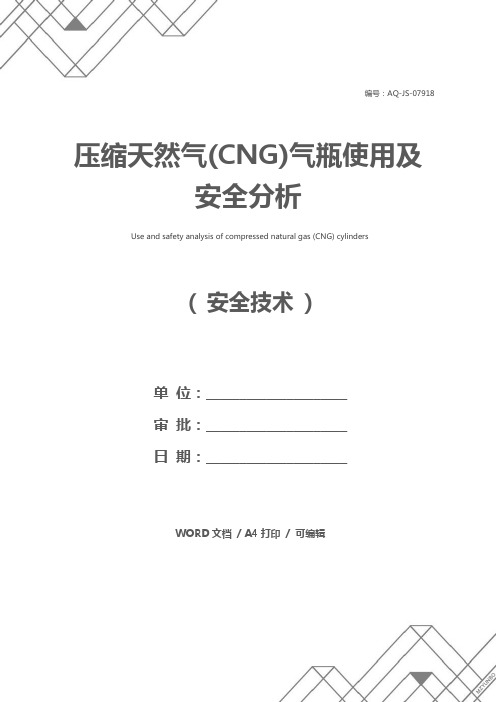 压缩天然气(CNG)气瓶使用及安全分析