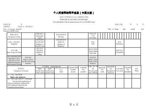 个人所得税纳税申报表中英文对照7页word