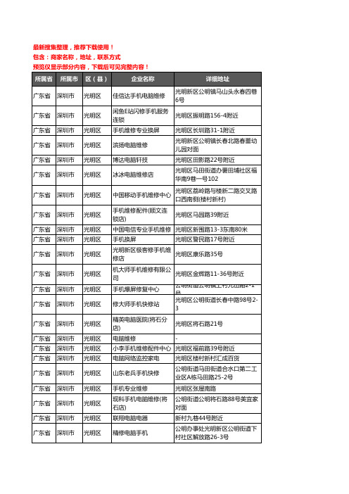 新版广东省深圳市光明区数码维修企业公司商家户名录单联系方式地址大全103家