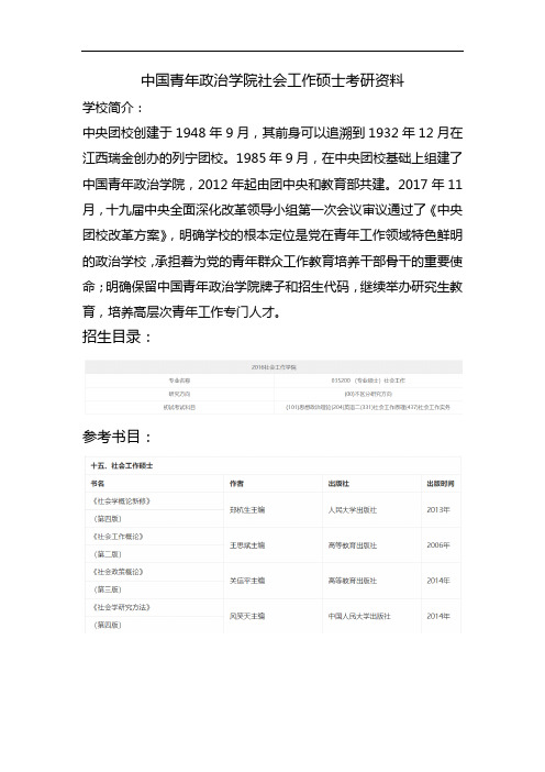 2021年中国青年政治学院社会工作硕士考研资料大全(包括历年真题、考试大纲)