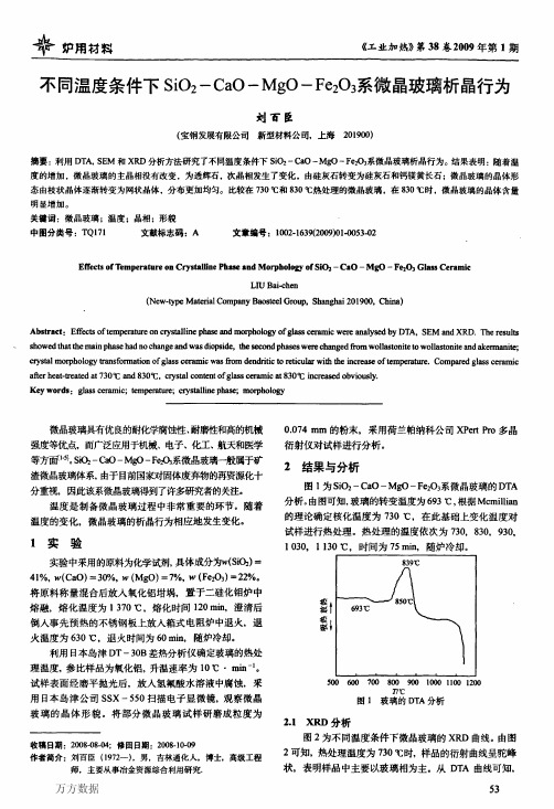 不同温度条件下SiO2CaOMgOFe2O3系微晶玻璃析晶行为