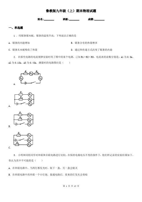 鲁教版九年级(上)期末物理试题新版