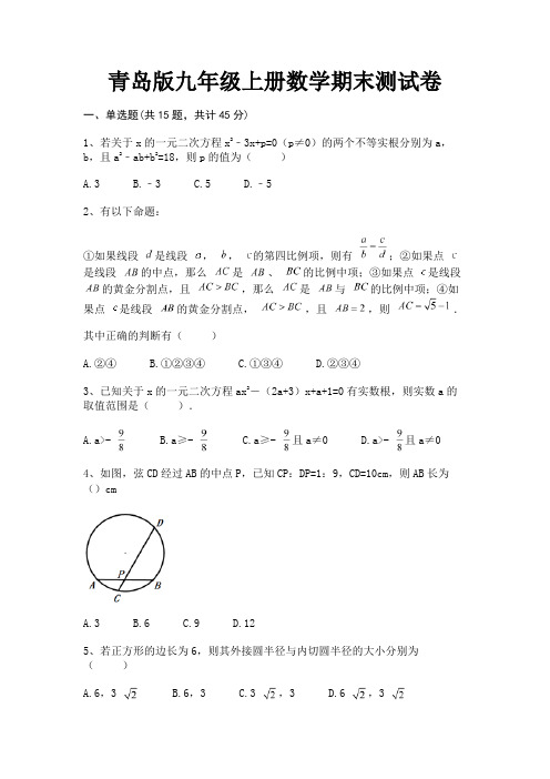 (2023年最新)青岛版九年级上册数学期末测试卷