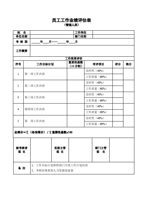 餐饮业员工工作能力评估表