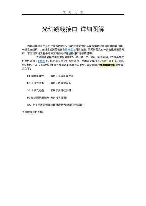 2020年整理存!带图解光纤跳线接口定义用途FC、SC、ST、PC、APC、LC、MTRJ、MPO、MU、SMA、FDDI、E、D4.doc