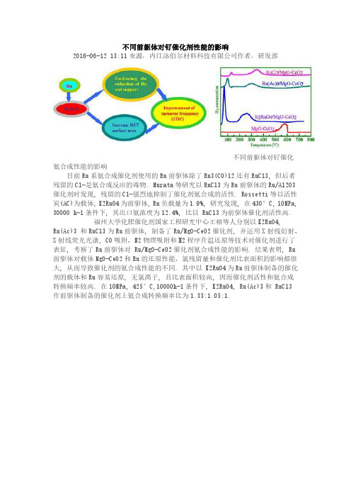 不同前躯体对钌催化剂性能的影响