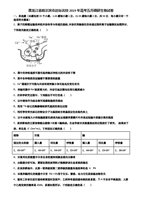 黑龙江省哈尔滨市达标名校2019年高考五月调研生物试卷含解析