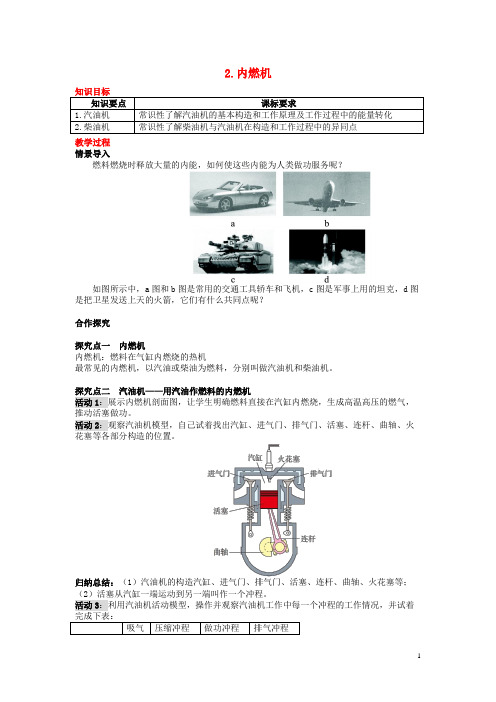 潢川县七中九年级物理上册 第二章 改变世界的热机 2 内燃机教案 教科版