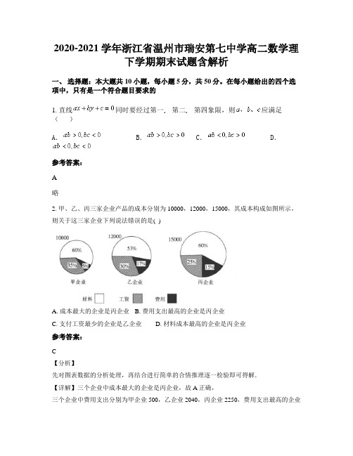 2020-2021学年浙江省温州市瑞安第七中学高二数学理下学期期末试题含解析