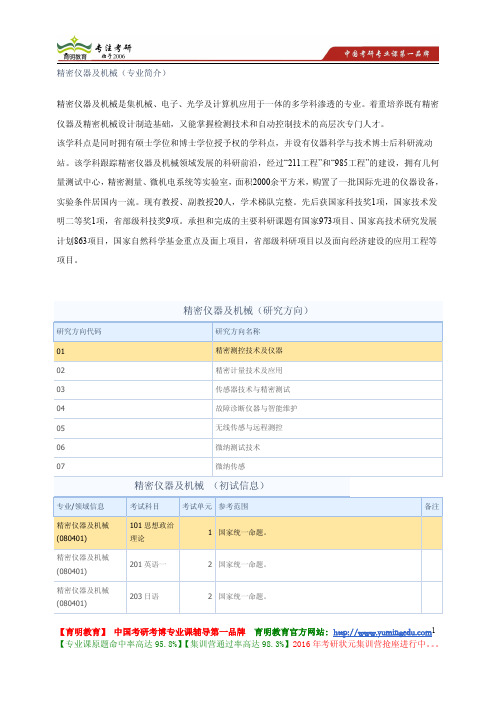 大连理工大学 2014年考研 精密仪器及机械 研究方向 初试科目 复试科目 参考书目 考试重点