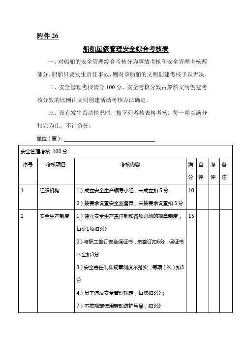 船舶星级管理安全考核标准