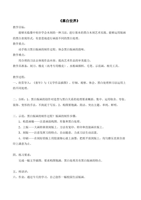 初中美术《黑白世界》教案档