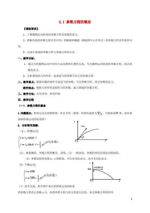 高中数学第二章参数方程2.1参数方程的概念教案新人教A版选修4