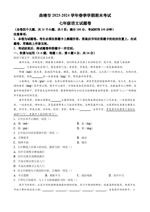 云南省曲靖市2023-2024学年七年级下学期期末语文试题(含答案)