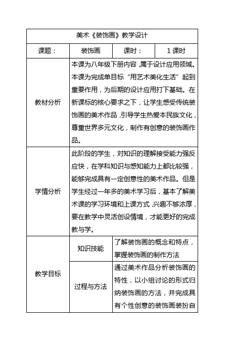 第三单元第4课装饰画教学设计人教版初中美术八年级下册(1)
