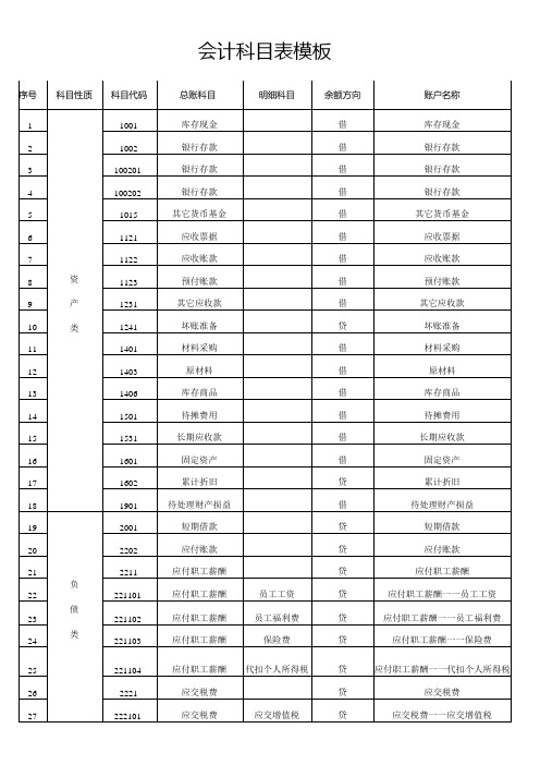 会计科目表模板