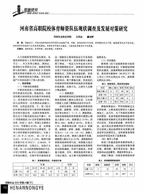 河南省高职院校体育师资队伍现状调查及发展对策研究