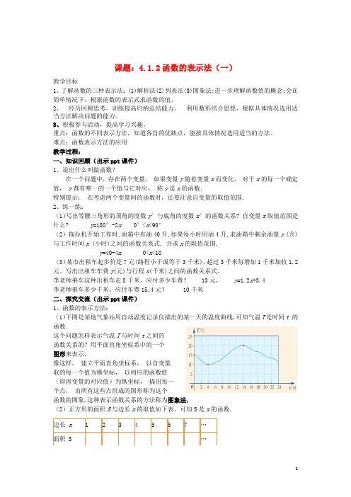 八年级数学下册 4.1.2《函数的表示法(一)》教案 (新版)湘教版