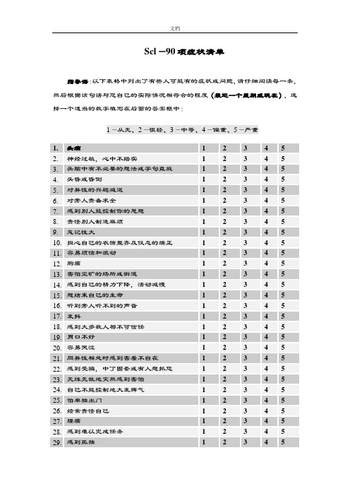 90项症状应用清单(SCL--90)量表详细说明书