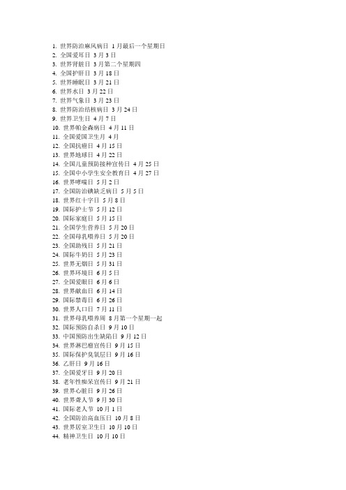 健康节日一览