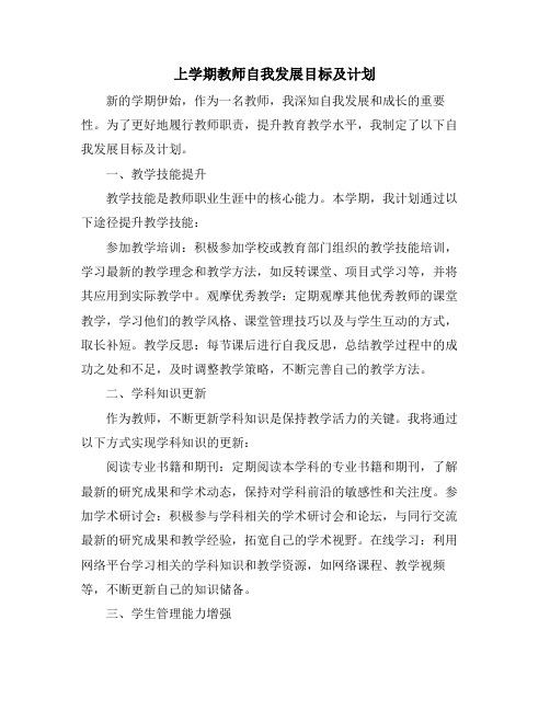 上学期教师自我发展目标及计划