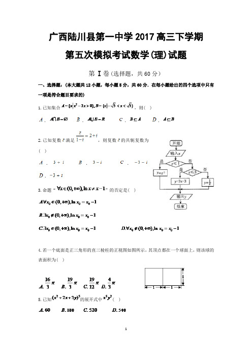 广西陆川县第一中学2017高三下学期第五次模拟考试数学(理)试题含答案