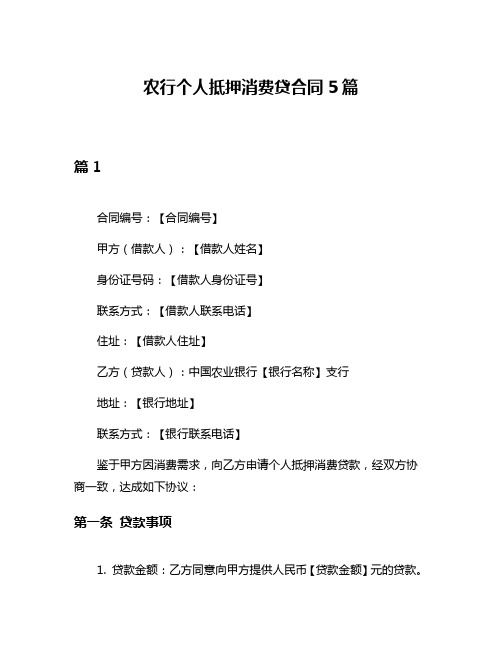 农行个人抵押消费贷合同5篇