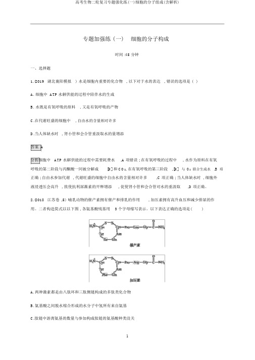 高考生物二轮复习专题强化练(一)细胞的分子组成(含解析)