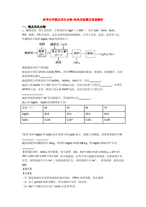 高考化学镁及其化合物-经典压轴题及答案解析