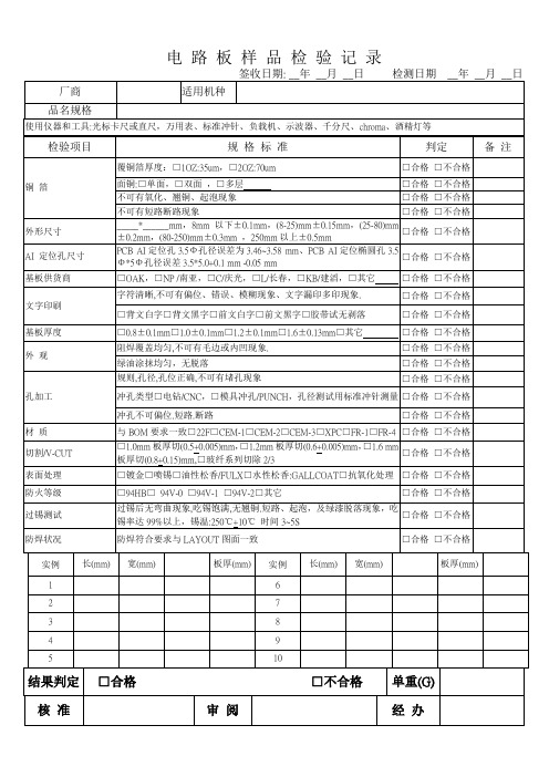 PCB板检验记录表格模板