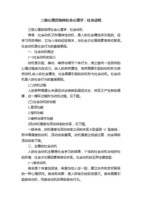 三级心理咨询师社会心理学：社会动机