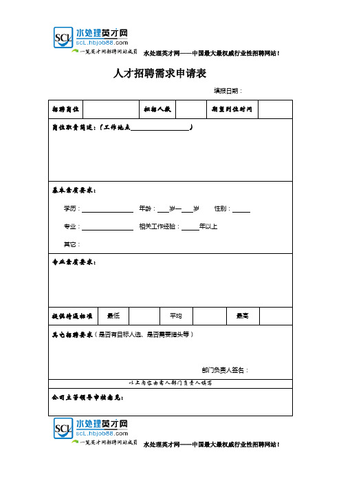 HR工具箱——人才招聘需求申请表