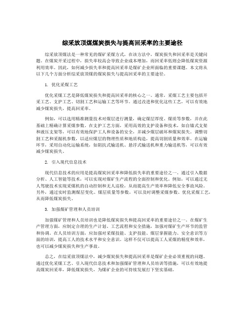 综采放顶煤煤炭损失与提高回采率的主要途径