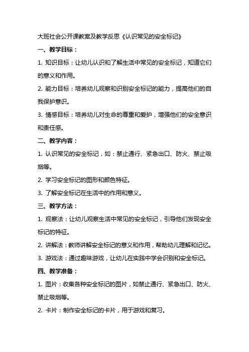 大班社会公开课教案及教学反思《认识常见的安全标记》