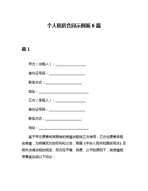 个人租房合同示例新6篇