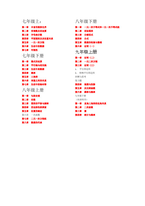 初中数学北师大版    目录