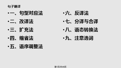 汉译英句子基本译法综述和段落篇章的翻译方法PPT课件