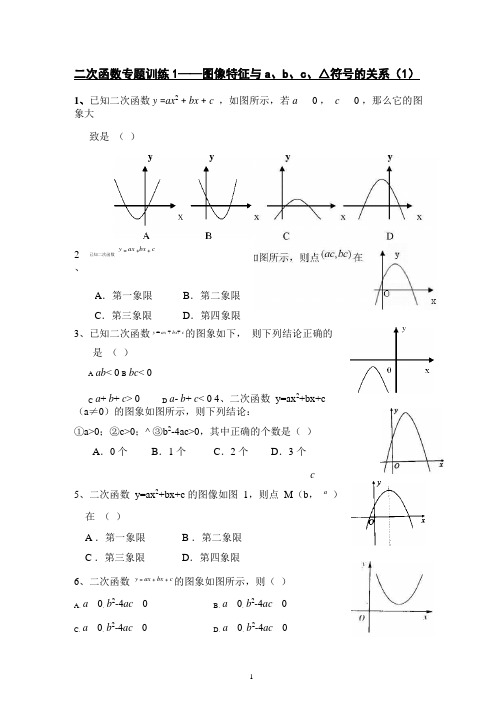 中考——二次函数图像特征与a、b、c、△符号的关系