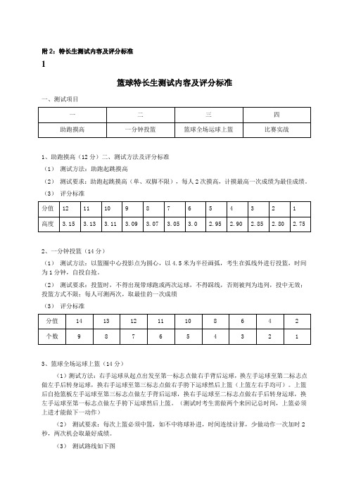 附2特长生测试内容及评分标准