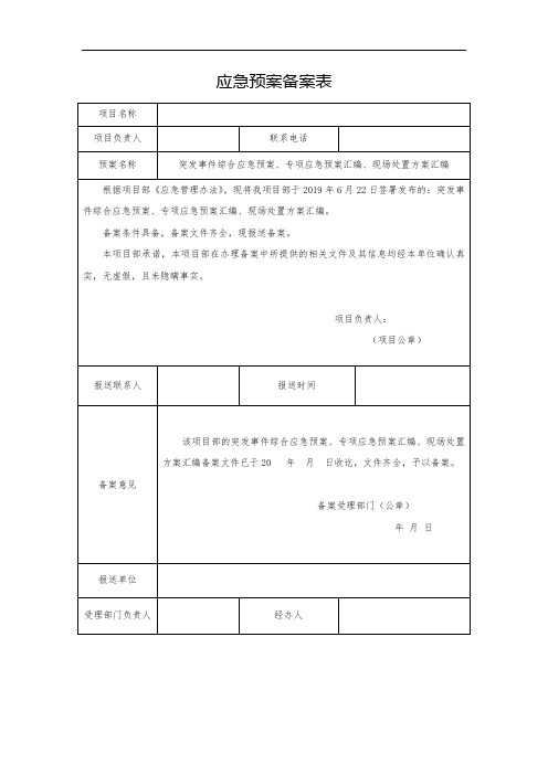 应急预案备案表