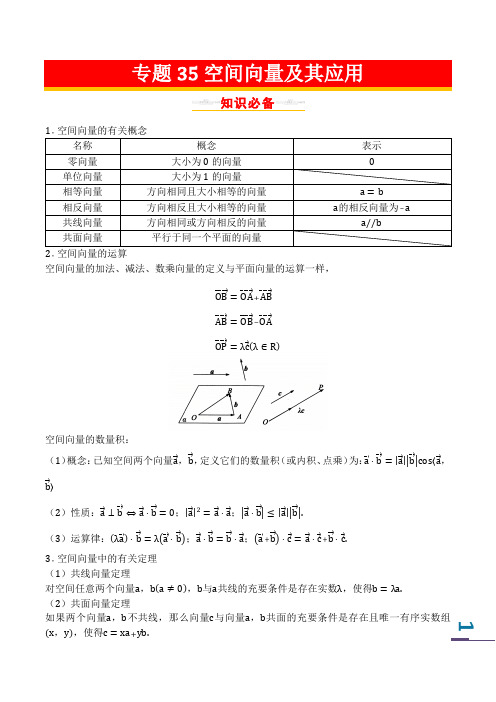 专题35空间向量及其应用