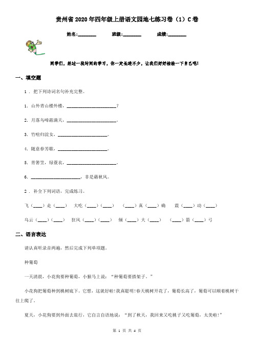 贵州省2020年四年级上册语文园地七练习卷(1)C卷