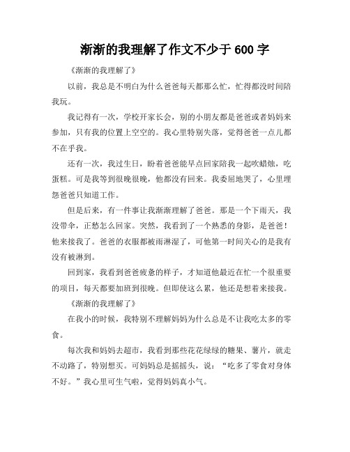 渐渐的我理解了作文不少于600字