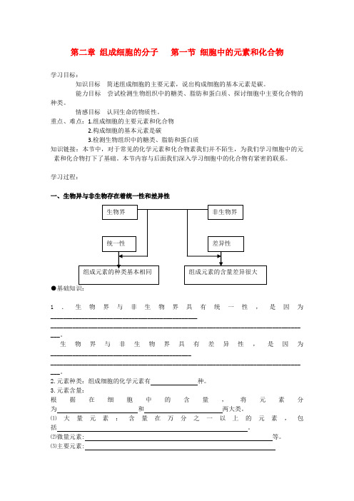 高一生物2.1《细胞中的元素和化合物》学案 (人教版必修1)